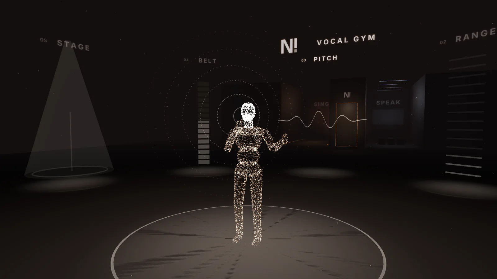 A singer formed out of light in the Vocal Gym